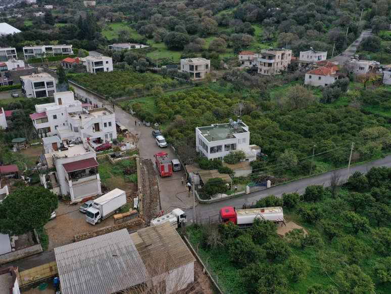 Bodrum'da Yağıştan Etkilenen Alanlar ile Temizlik Çalışması Havadan Görüntülendi