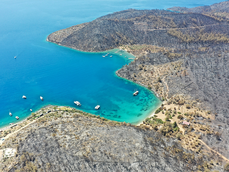 Bodrum ve Milas'ta Yanan Ormanlık Alanlar Havadan Görüntülendi