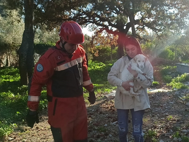 Bodrum'da Su Kuyusuna Düşen Köpeği İtfaiye Ekipleri Kurtardı